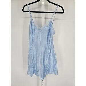 Adonna Womens Sz M Satin Nightie Nightgown Light Blue Lace Trim Sexy Above Knee